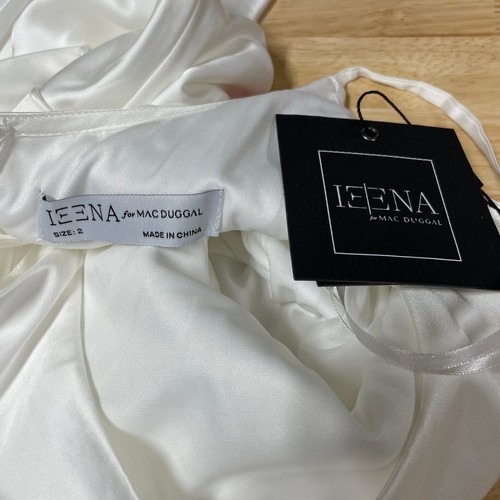 Mac Duggal NWT Scoop Neck Satin Gown Size 2 White Tiered Skirt Spaghetti Strap - Picture 5 of 10
