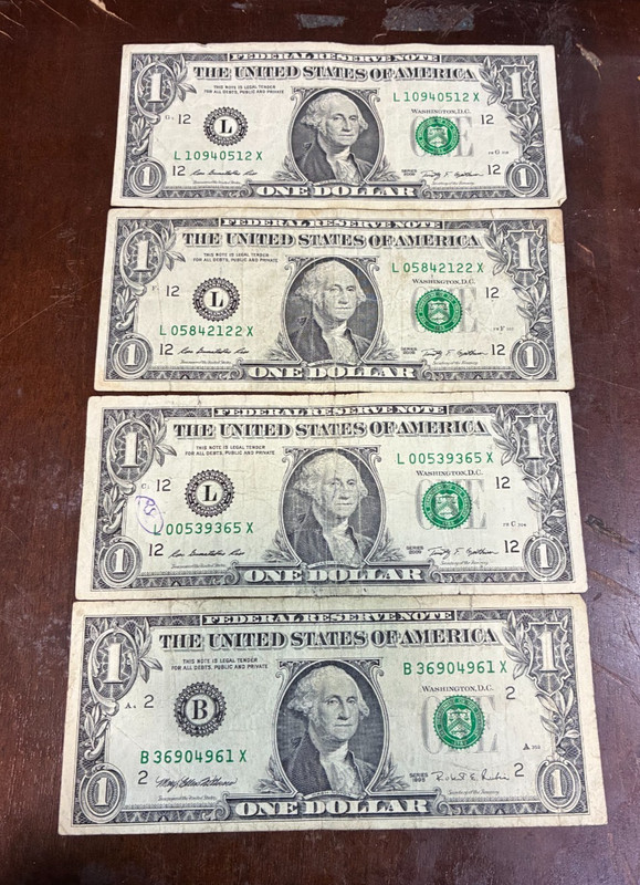 (4) $1 DOLLAR BILL X-NOTE FANCY SERIAL NUMBERS RARE