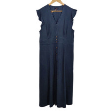 Quince Women Vintage Wash Tencel Button Front Midi Dress Midnight Blue XL