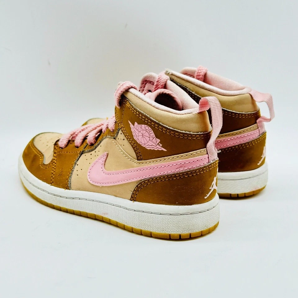 Tênis Nike Air Jordan 1 Meninas 12C Marrom Rosa Lola Coelho Médio GG 724072-730 - Imagem 4 de 4