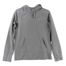 Nike Therma-FIT Hoodie Womens Medium Gray Pullover Fleece Swoosh Sweatshirt Warm