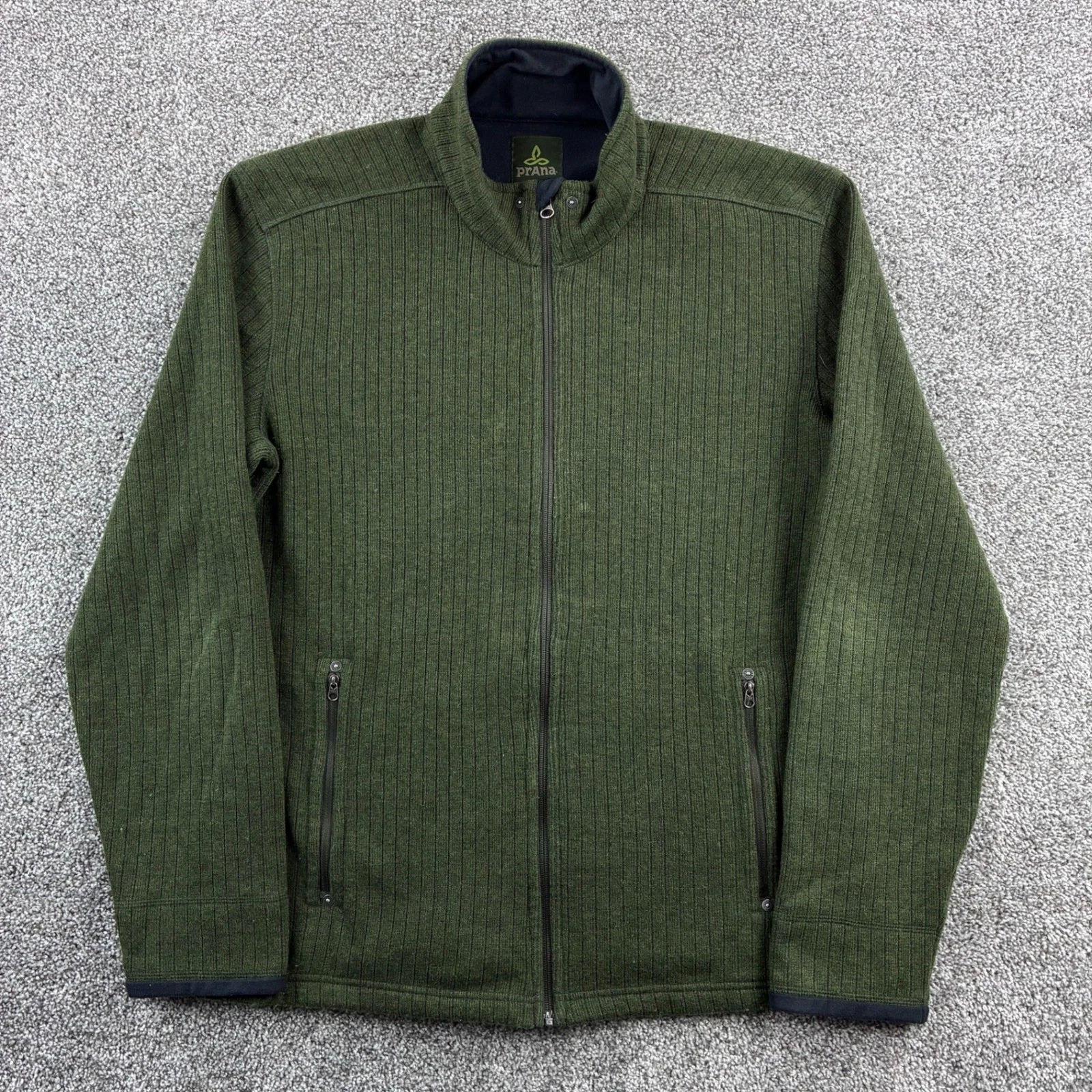 Prana Barclay Sweater Jacket Mens Large Green Wool Blend Ribbed Zip M2BARC310 image 1
