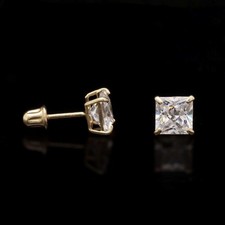 1.5Ct CZ Princess-Cut 14K Yellow Gold Stud Earrings 5mm