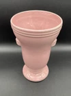 Vintage McCoy USA Pink Art Deco Pedestal Vase 9” Ribbed Rim w Handles
