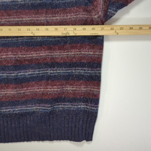 Vintage Cattivo Shetland Wool Sweater Mens L Red Blue Striped Grandpa Pullover - Picture 4 of 7