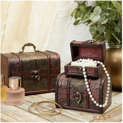 Hand-Carved Floral Wooden Boxes - Antique Decor Storage