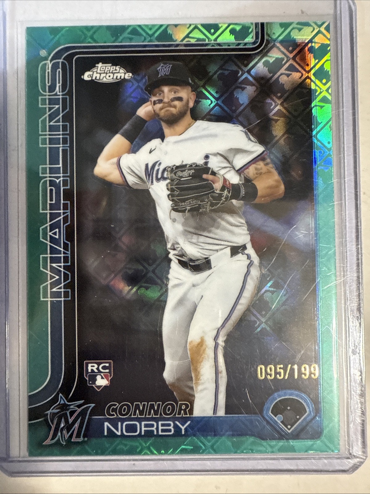 2025 Topps Chrome LogoFractor Connor Norby RC Aqua Refractor /199 Marlins