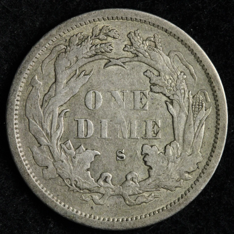Moneda de diez centavos de plata libertad sentada 1875-S mm arriba XF+/AU SUPER RARA E200 QAMU Foto 2 de 2