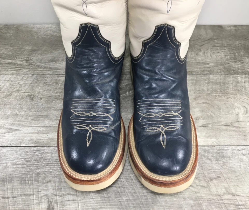 Botas femininas Adam’s Boots Co azul branco crepe roper cowboy faroeste tamanho 8.5 - Imagem 4 de 4