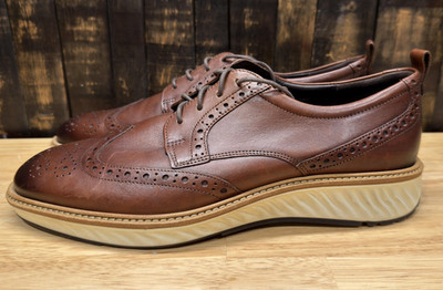 ECCO ST.1 Hybrid Shoes Mens Size 11 Brown Leather Wingtip Brogue Oxford Cognac