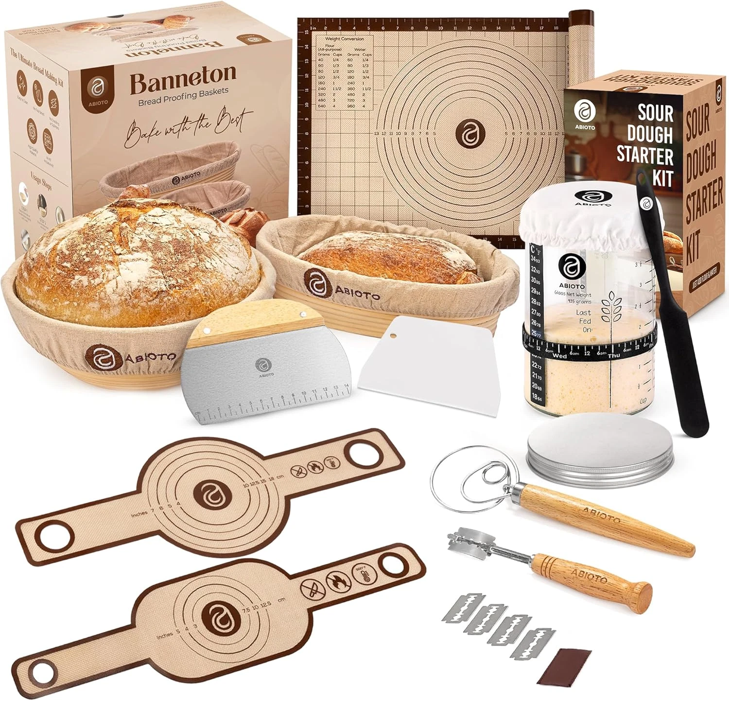 Ultimate Sourdough Starter Kit: Bannetons, Tools & 34 Oz Jar Included!