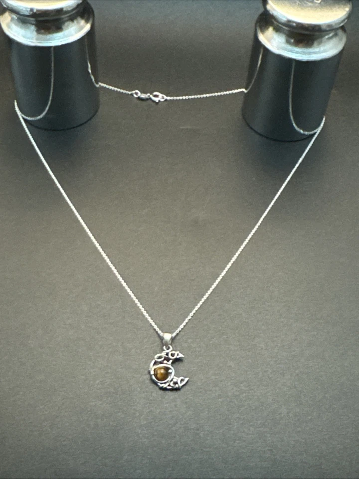 18” New Condition Tigers Eye Crescent Moon Pendant Necklace  - Image 4 of 4