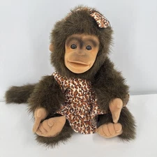 Hosung Monkey Chimp Puppet Plush Doll Cheetah Dress & Bow Vintage 90s