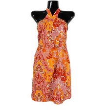 Petal + Pup Halter Dress Womens Medium Orange Floral Paisley Backless Summer