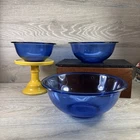Vintage Set of 3 Pyrex Cobalt Blue Clear Nesting Mixing Bowls 325 323 322 USA