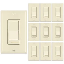 BESTTEN 10 Pack Almond Dimmer Light Switch, 3-Way/Single Pole, LED/Halogen/Incan