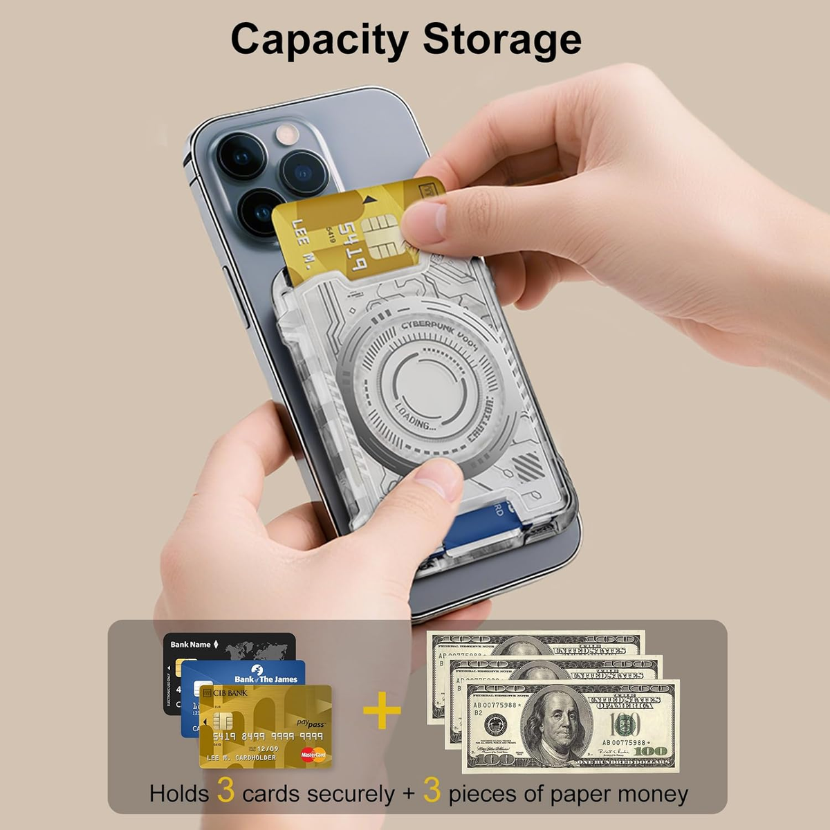 Portafoglio Magnetico MagSafe In Stile Cyberpunk, Con Protezione RFID, 3 Slot Per Carte, Fune Di Sicurezza, Compatibile IPhone 16/15/14/13 - 3