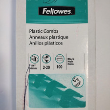 Fellowes Plastic Binding Combs 1/4" 6mm 2-20 pgs 75ct OPEN UGLY BOX Black 52320