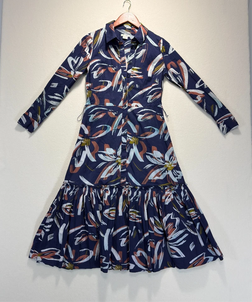 Vestido midi Shoshanna Tori estampado floral cuello algodón plisado, talla 2 Ret. $595 Foto 4 de 4