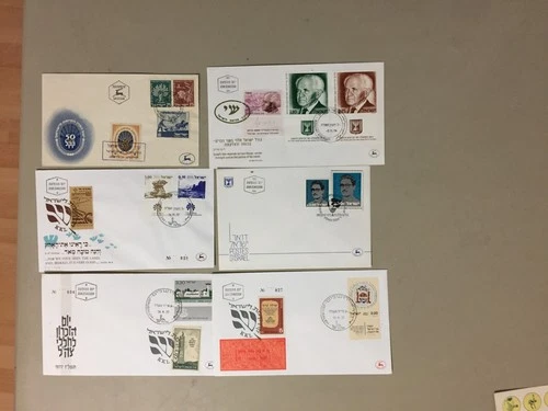Six Israel fdc with additional label same thematic like the stamps