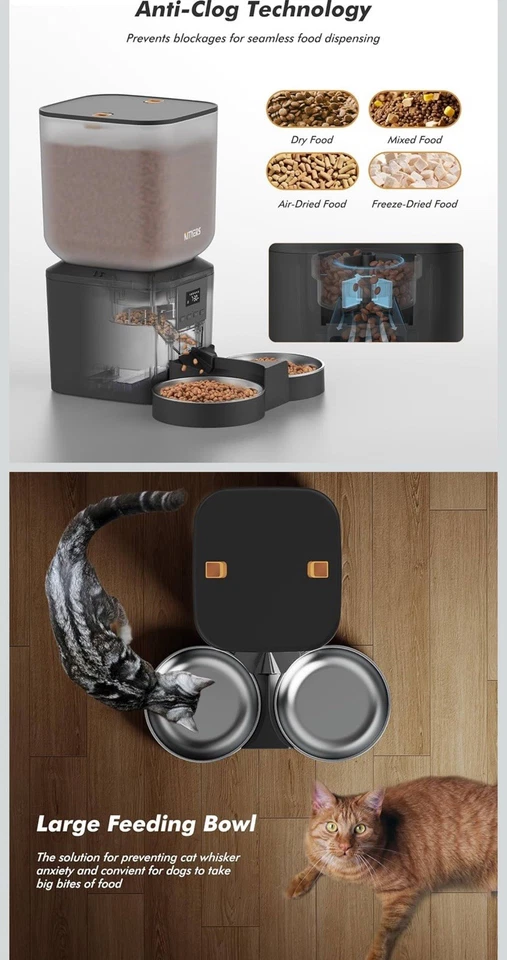 Alimentador Automático para Gatos para 2 Gatos - 8L/34 Tazas Gran Capacidad Dispensador Automático de Comida para Gatos Foto 4 de 4