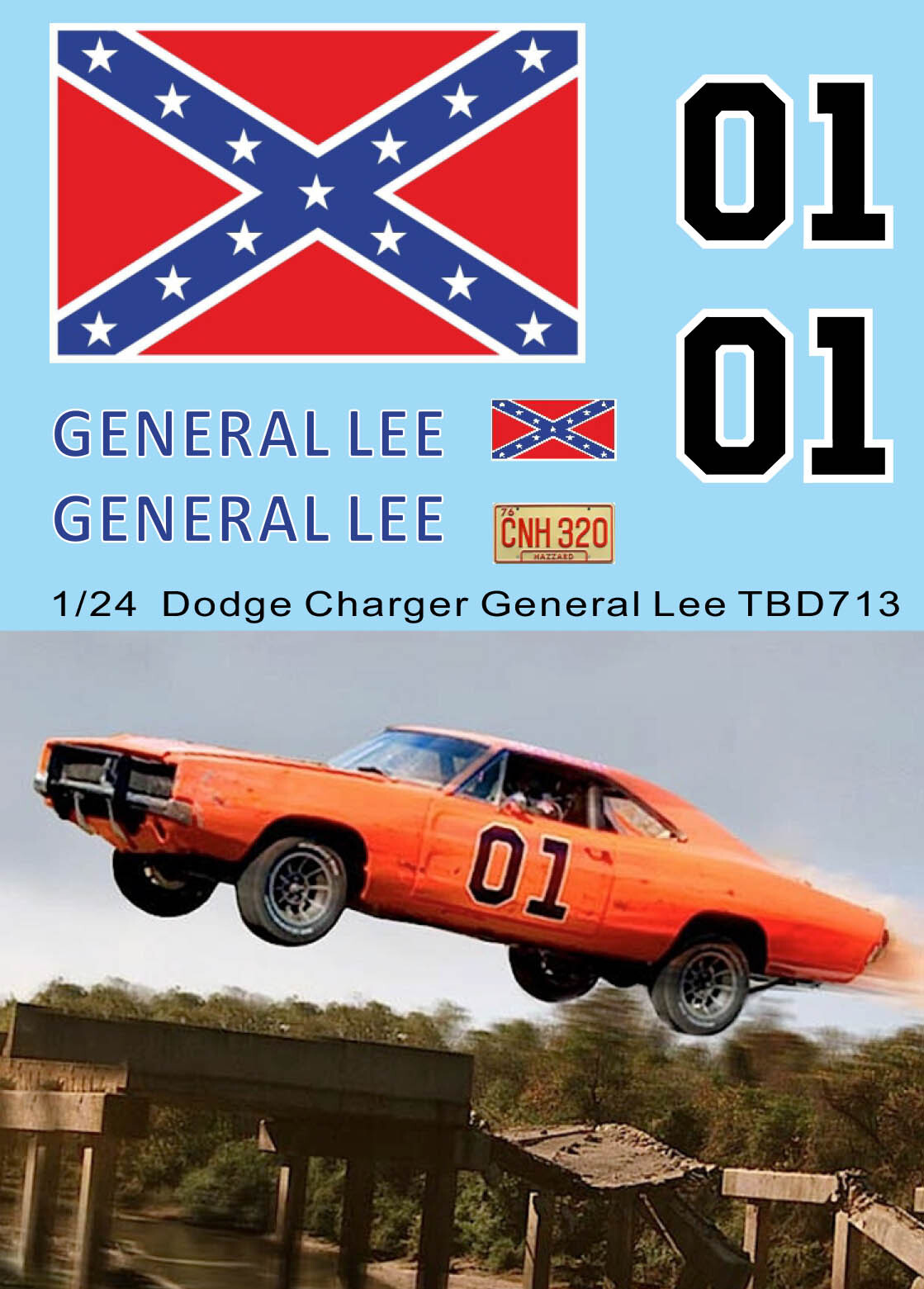 1/24 Decals X General Lee Hazzard Dodge Charger TB Decal TBD713