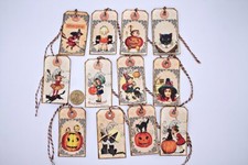 12 Halloween Vintage Theme Junk Journal Linen Cardstock Gift Hang Tags