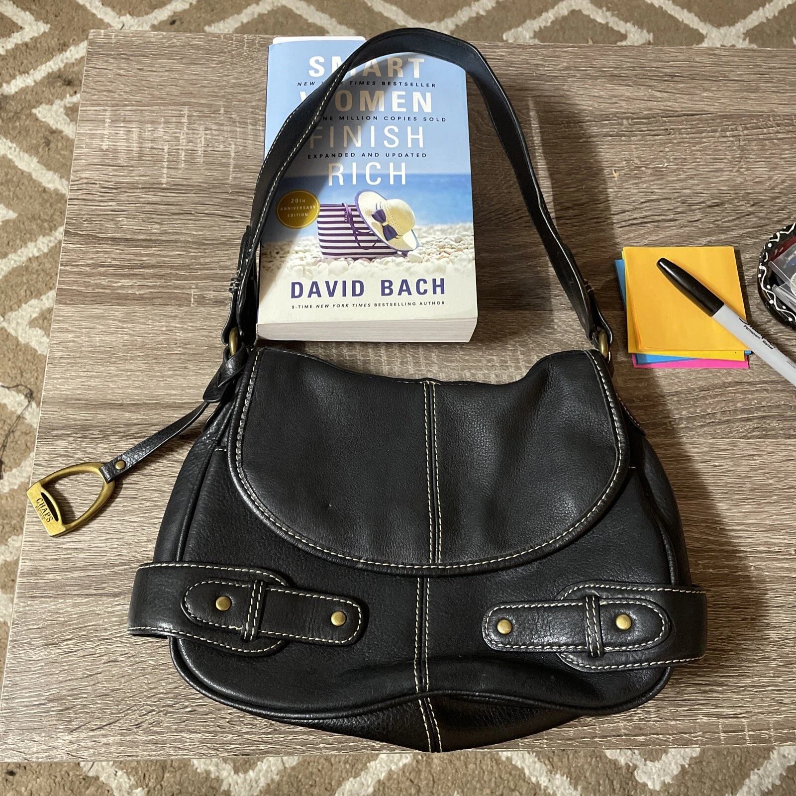 Mini sac baguette en cuir Chaps 00s y2k filetage contrasté dupe Dior