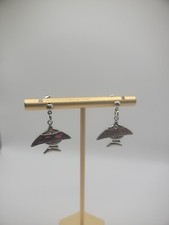 New Silver Tone Pierced Earrings Fish Pink Shell Fin Jewelry Costume