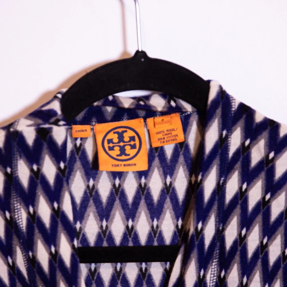 Cárdigan Suéter Tory Burch Tejido de Lana Elastizado Estampado Geométrico Cuello en V S Foto 2 de 4
