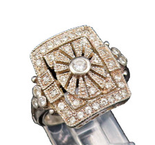 925 Silver Vintage Openwork Square Frame Cubic Zirconia Ring Sz 9 RG25951