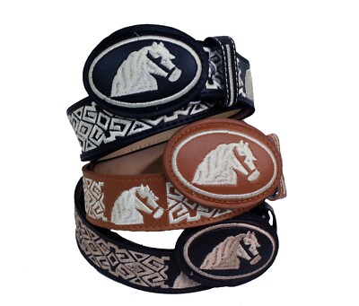 MEN WESTERN LEATHER HORSEHEAD BELT CINTO VAQUERO BORDADO  display picture 1