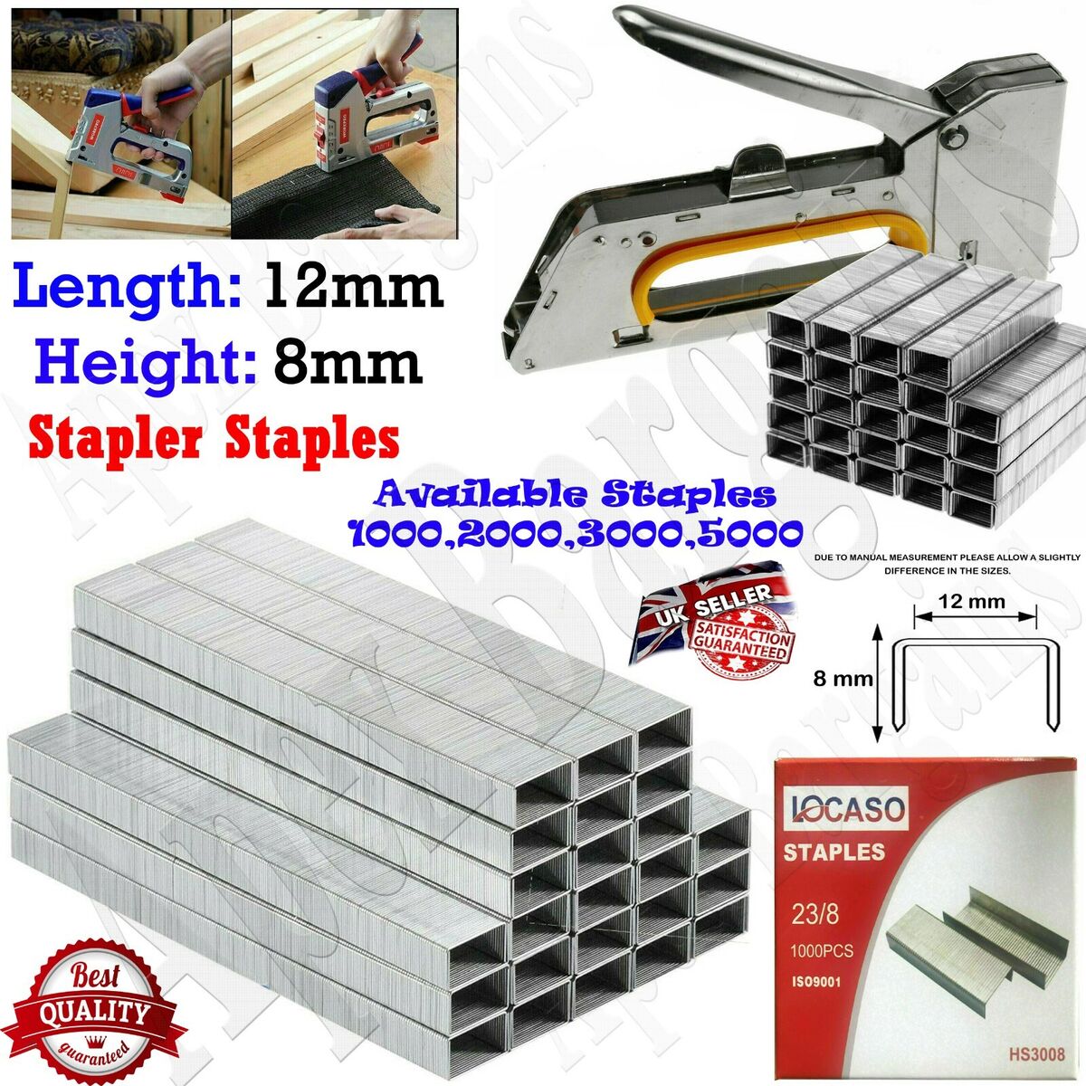 1000pc Pack Heavy Duty 8mm Staples Staple Gun Tacker Upholstery Pins For  Stapler