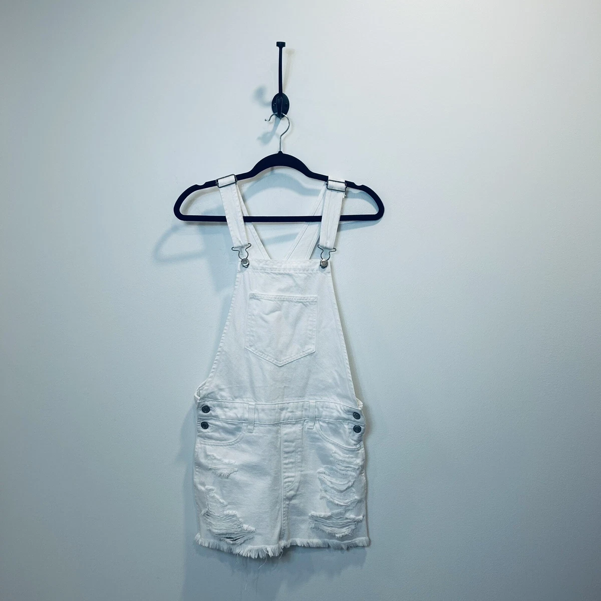 American Eagle Outfitters XS White Denim Overall Dress Distressed