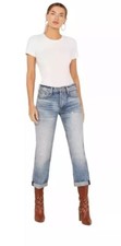 Lucky Brand women's jeans Boy Mid Rise Relaxed Straight 14/32R pleated rigid