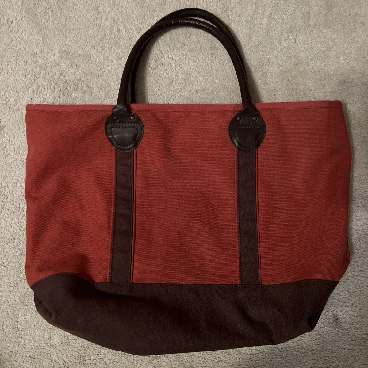 Restoration Hardware Canvas Tote Bag Sturdy Large Red Brown Leather Zip |  eBay