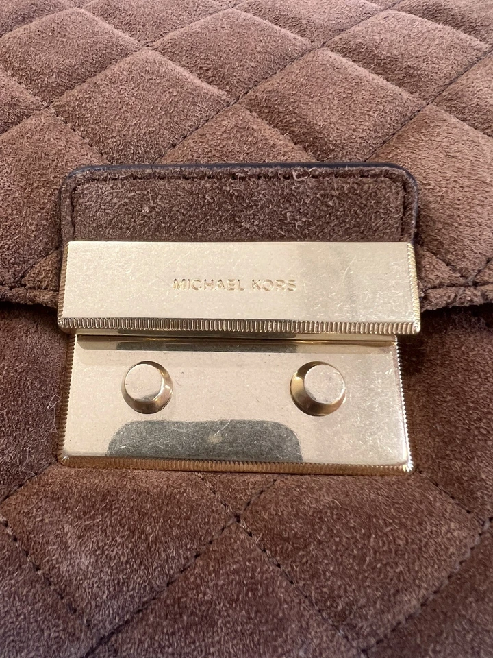 Bolso de hombro Michael Kors marrón camel gamuza grande Sloan acolchado cuero cadena Foto 4 de 4