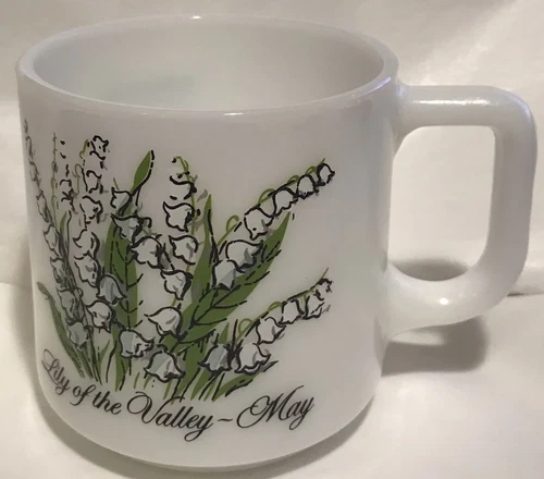 Vintage Brockway Flower of the Month Milk Glass Mug Lily Of The Valley May Bday