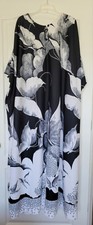 Vtg Kaftan Black White Butterfly Mumu Housedress 60s 70s Flowy Plus O/S READ