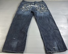 ECKO UNLTD. Vintage Blue Baggy Fit Embroidered Denim Y2K Graffiti Size 40