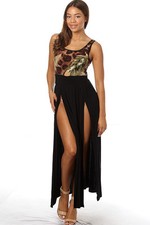 FRONT SLITS CLUBWEAR COCKTAIL PARTY BOHO MAXI BROWN BLACK OLIVE DRESS NEW S M L