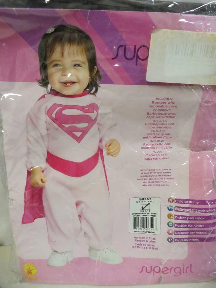 Supergirl Infant Costume Halloween Romper Removable Cape Pink Infant Size 1-2 - Image 2 of 4