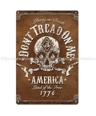  old reproductions skull don't tread on me metal tin sign