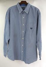 CHAPS XL Dress Shirt Blue Stripes Long Sleeve Soft Easy Care Button Front