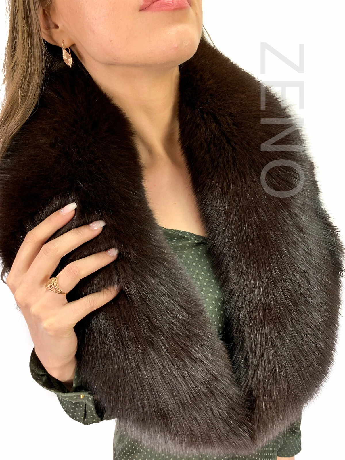 Finn Fox Fur Collar 47' (120cm) Dark Brown Color Saga Fur Big Scarf Fur Stole