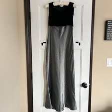 Vintage Maurices Black Velvet Metallic Gray Prom Dress Womens 3/4 Goth Hoco 90s