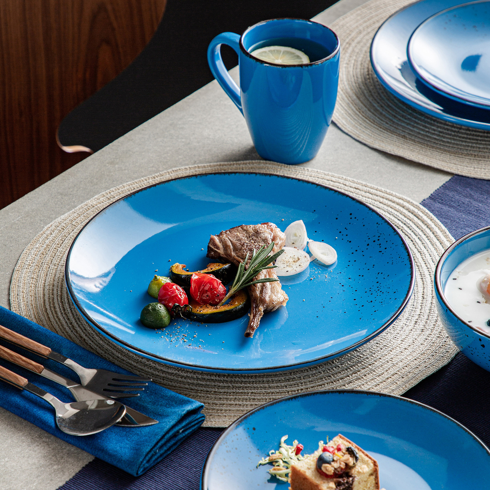 vancasso NAVIA Dark Blue Dinner Set Stoneware Tableware Plate Bowl