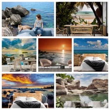 3D Sky Clouds Beach Stone Self-adhesive Wallpaper Removable Wallpaper Wall Mural