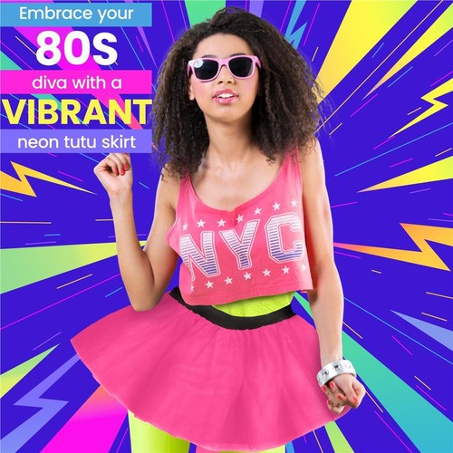 NEON 80s FANCY DRESS TUTU SKIRT HEN PARTY COSTUME WOMENS RAVE NEON ACCESSORIES - Picture 27 of 87
