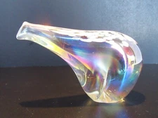Iridescent Hand Blown Art Glass Polar Bear Figurine Clear with White Labeled